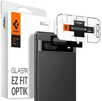 Spigen Glas.tR EZ Fit Optik Kameraschutz kompatibel mit Google Pixel 7a, 2 Stück, Schwarz, Anti-Kratzer, 9H Härte Schutzfolie