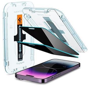 Spigen Glas.tR EZ Fit Sichtschutz Schutzfolie kompatibel mit iPhone 14 Pro Max, 2 Stück, Privacy Schutz, Kratzfest, 9H Härte Folie