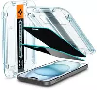 Spigen Glas.tR EzFit Privacy-Temperaturglas f&uuml;r iPhone 15/16 mit Adapter (2 St&uuml;ck)