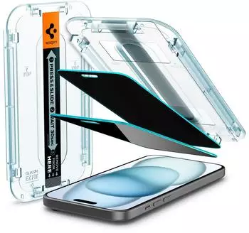 Spigen Glass tR EZ Fit (Privacy) 2 Pack Transparency iPhone 15
