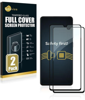 Savvies Full-Cover Panzerglas für Samsung Galaxy A41 (2 Stück) Full Screen Schutzfolie, 9H Härte, Schwarz