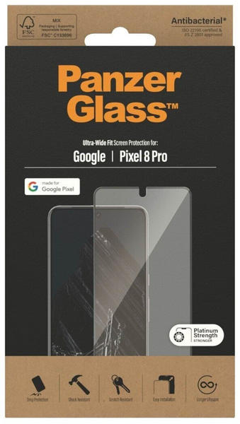 PanzerGlass Ultra-Wide Fit (1 Stück, Google Pixel 8 Pro), Smartphone Schutzfolie