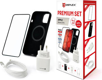 Displex 4 in 1 Premium Set (Full Cover Panzerglas, Schutzh&uuml;lle, Ladeger&auml;t, Ladekabel) (1 St&uuml;ck, iPhone 15 Pro), Smartphone Schutzfolie