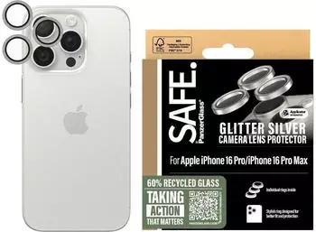 PanzerGlass SAFE. by Kameraschutz Glitter Silber iPhone 24 6.3" Pro 6.9" Pro (1 St&uuml;ck, iPhone 16 Pro Max, iPhone 16 Pro), Smartphone Schutzfolie, Silber