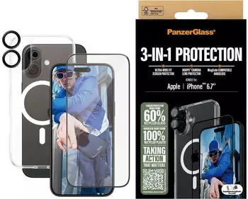 PanzerGlass Bundle Ultra Wide FIt Glass + Case + Lens (1 Stück, iPhone 16 Plus), Smartphone Schutzfolie, Transparent