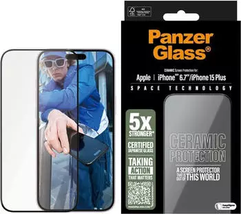 PanzerGlass Ceramic Protection Ultra-Wide Fit (1 St&uuml;ck, iPhone 16 Plus), Smartphone Schutzfolie, Transparent