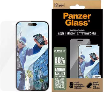 PanzerGlass Classic Fit (1 Stück, iPhone 16 Plus), Smartphone Schutzfolie, Transparent