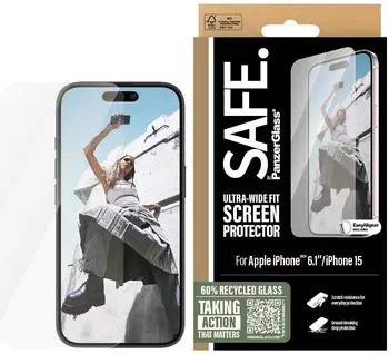 PanzerGlass SAFE. Screen Protector iPhone 24 6.1" Ultra-Wide Fit (1 St&uuml;ck, iPhone 16), Smartphone Schutzfolie, Transparent