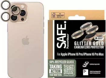 PanzerGlass SAFE. by Kameraschutz Glitter Gold iPhone 24 6.3" Pro 6.9" Pro (1 St&uuml;ck, iPhone 16 Pro Max, iPhone 16 Pro), Smartphone Schutzfolie, Gold