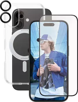 PanzerGlass CARE Feature 3-in-1 Ceramic Bundle iPhone 24 6.1" (1 St&uuml;ck, iPhone 16), Smartphone Schutzfolie, Schwarz, Transparent, Silber