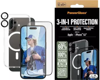 PanzerGlass Bundle Ultra Wide FIt Glass + Case + Lens (1 Stück, iPhone 16), Smartphone Schutzfolie, Transparent