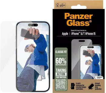 PanzerGlass Classic Fit (1 St&uuml;ck, iPhone 16, iPhone 15), Smartphone Schutzfolie, Transparent