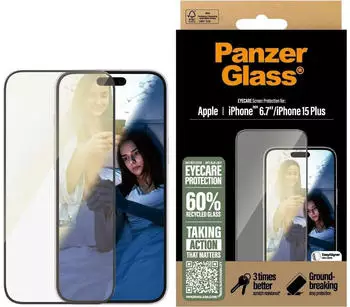 PanzerGlass Eyecare Screen Protection (1 Stück, iPhone 16 Plus, iPhone 15 Plus), Smartphone Schutzfolie, Transparent