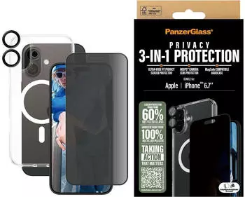 PanzerGlass Privacy (1 St&uuml;ck, iPhone 16 Plus), Smartphone Schutzfolie, Transparent