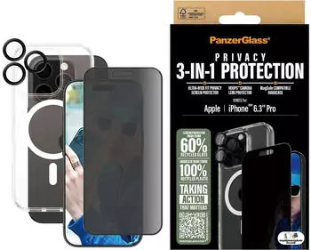 PanzerGlass Privacy (1 St&uuml;ck, iPhone 16 Pro), Smartphone Schutzfolie, Transparent