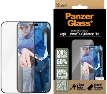 PanzerGlass Ultra-Wide Fit (1 Stück, iPhone 16 Plus, iPhone 15 Plus), Smartphone Schutzfolie, Transparent