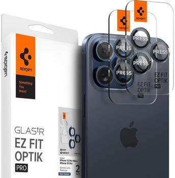 Spigen Glas f&uuml;r die Kamera Spigen Glas.tR Ez Fit Optik Pro 2-Pack f&uuml;r iPhone 15 Pro / 15 Pro Max / 14 Pro / 14 Pro Max, Schwarz-lau