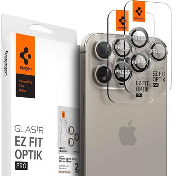 Spigen Glas für die Kamera Spigen Glas.tR Ez Fit Optik Pro 2-Pack für iPhone 16 Pro / 16 Pro Max / 15 Pro / 15 Pro Max / 14 Pro / 14 Pro Max, Schwarz-Beige