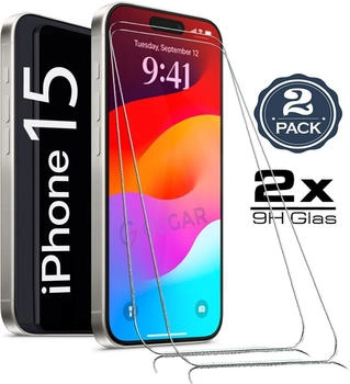 GUGAR 2X Für iPhone 15 ( 6.1\" ) - Panzerglas Glasfolie Display Schutz Folie Glas 9H Hart Echt Glas Displayschutzfolie 2 Stück