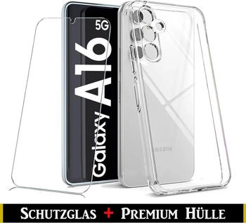 GUGAR Für Samsung Galaxy A16 5G Silikon Transparent Hülle + Panzerglas Echt Glas Display Schutzglas