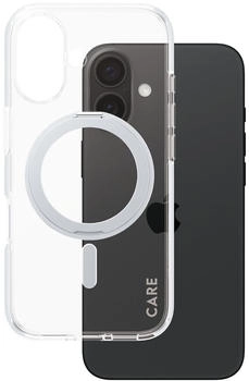 PanzerGlass Handyhülle für iPhone 16, Care by Kickstand Case mit MagSafe, Transparent und Silbern