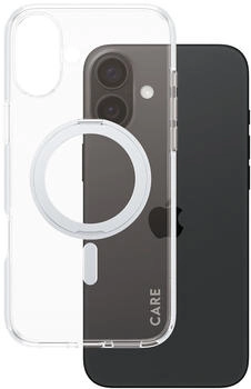 PanzerGlass Handyhülle für iPhone 16 Plus, Care by Kickstand Case mit MagSafe, Transparent und Silbern