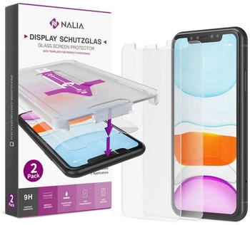 NALIA Schutzglas & Applikator - Set (2x) (2 Stück Apple iPhone 11 Pro Max Apple iPhone XS Max) Transparent