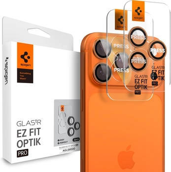 Spigen Glas für die Kamera für iPhone 17 Pro Max - 14 Pro Glas.tR Ez Fit Optik Pro 2-Pack Schwarz-Orange