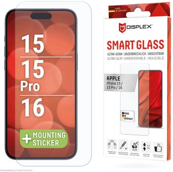 Displex Smart Schutzglas für iPhone 15/15 Pro/16