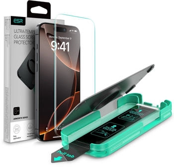 ESR Gehärtetes Bildschirmglas mit Applikator für iPhone 16 Pro Armorite Transparent mit schwarzer Rahmen