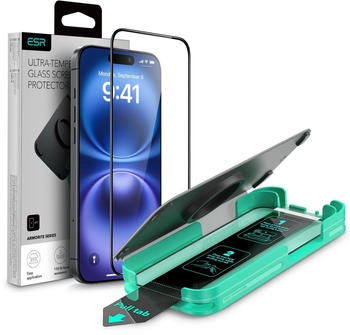 ESR Gehärtetes Bildschirmglas mit Applikator für iPhone 16 Armorite Schwarzen Rahmen