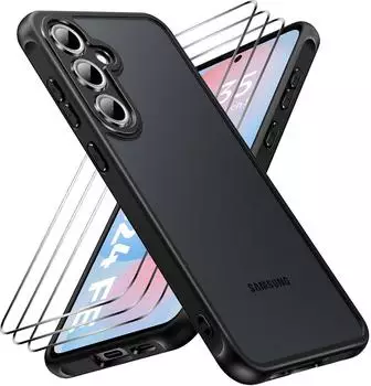 LuxusKollektion Galaxy S25 FE 5G Schutzh&uuml;lle mit 2x Panzerglas, Kameraschutz, schwarz