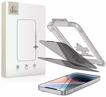 Tech-Protect Quick Set Spy+ Privacy Glass für iPhone 13 / 13 Pro / 14 / 16e, 9H, 2er-Pack