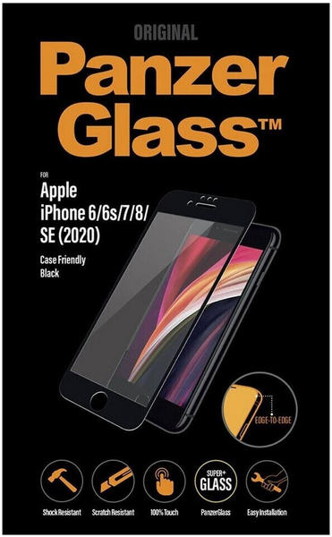PanzerGlass Schutzglas Case Friendly für iPhone 6/7/8/SE 2020, Schwarz-Transparent