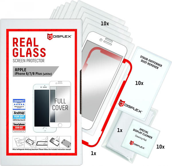Displex Real Glass 3D iPhone 6s+, iPhone 7+, iPhone 6+, iPhone 8+ (10Stück)