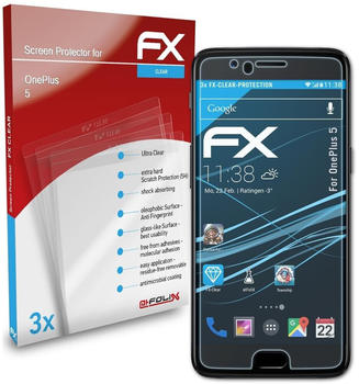 atFoliX FX-Clear 3x Schutzfolie für OnePlus 5 Displayschutzfolie