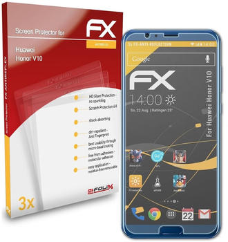 atFoliX FX-Antireflex 3x Schutzfolie für Huawei Honor V10 Panzerfolie