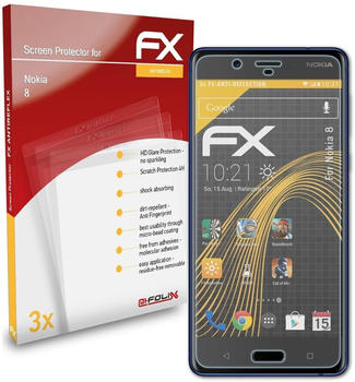 atFoliX FX-Antireflex 3x Schutzfolie für Nokia 8 Panzerfolie