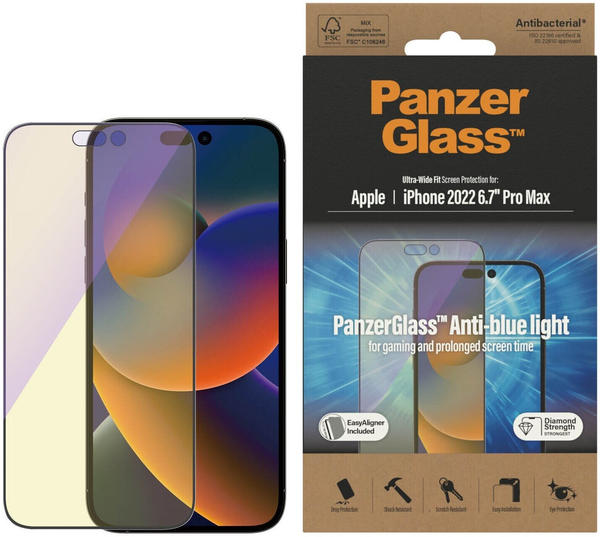 PanzerGlass Ultra-Wide Fit Anti-blue Light + EasyAligner iPhone 14 Pro Max
