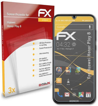 atFoliX FX-Antireflex 3x Schutzfolie für Huawei Honor Play 8 Panzerfolie