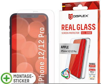 Displex Real Glass, 2D Panzerglas + Handyhülle (1 Stück, iPhone 12, iPhone 12 Pro), Smartphone Schutzfolie