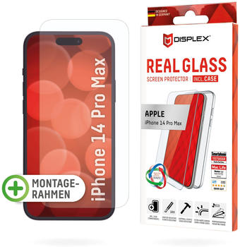 Displex Real Glass, 2D Panzerglas + Handyhülle (1 Stück, iPhone 14 Pro Max), Smartphone Schutzfolie
