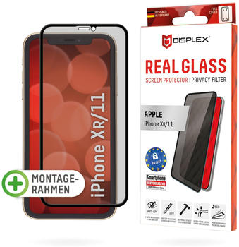 Displex Real Glass, Privacy Full Cover Panzerglas (1 Stück, iPhone 11, iPhone XR), Smartphone Schutzfolie