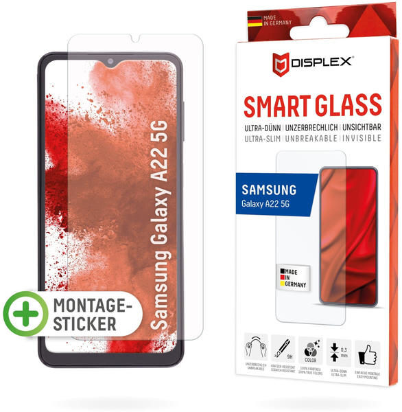 Displex Smart Glass, Displayschutzfolie (1 Stück, Galaxy A22 5G), Smartphone Schutzfolie