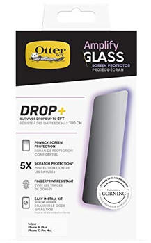OtterBox Amplify Privacy Glass Displayschutz für Apple iPhone 14 Plus/iPhone 13 Pro Max, gehärtetes Glas, x5 Kratzschutz, übersteht Stürze bis zu 1.8m, antimikrobieller Schutz, 77-88988, Transparent