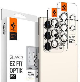 Spigen Glas.tR EZ Fit Optik Pro Kameraschutz kompatibel mit Samsung Galaxy S23 Ultra, 2 Stück, Cream, Individuelle Kameraprotektion, Anti-Kratzer, 9H Härte Folie