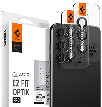 Spigen Glas.tR EZ Fit Optik Pro Kameraschutz kompatibel mit Samsung Galaxy S23, Galaxy S23 Plus, 2 Stück, Phantom Black, Individuelle Kameraprotektion, Anti-Kratzer, 9H Härte Folie