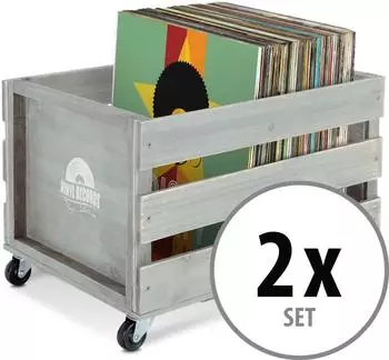 Stagecaptain SPK-100 "Emil" Schallplattenkiste Vollholz grau 2er-Set (00080347)