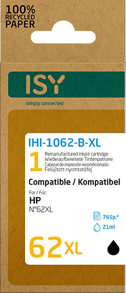 ISY IHI-1062-B-XL ersetzt HP 62XL schwarz