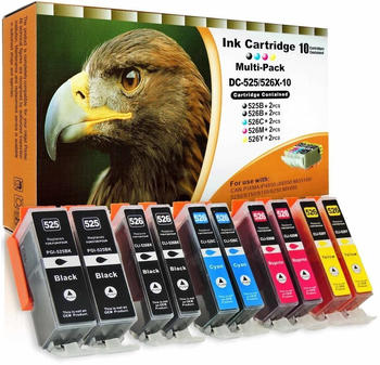 D&C ersetzt 10er Set Canon PGI-525, CLI-526 Druckerpatronen Tinte alle Farben